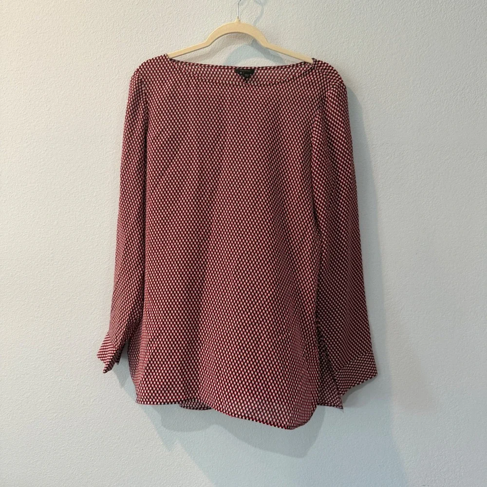 Theory Womens Silk Geometric Cube Print Boat Neck Blouse Career Luxury Medium